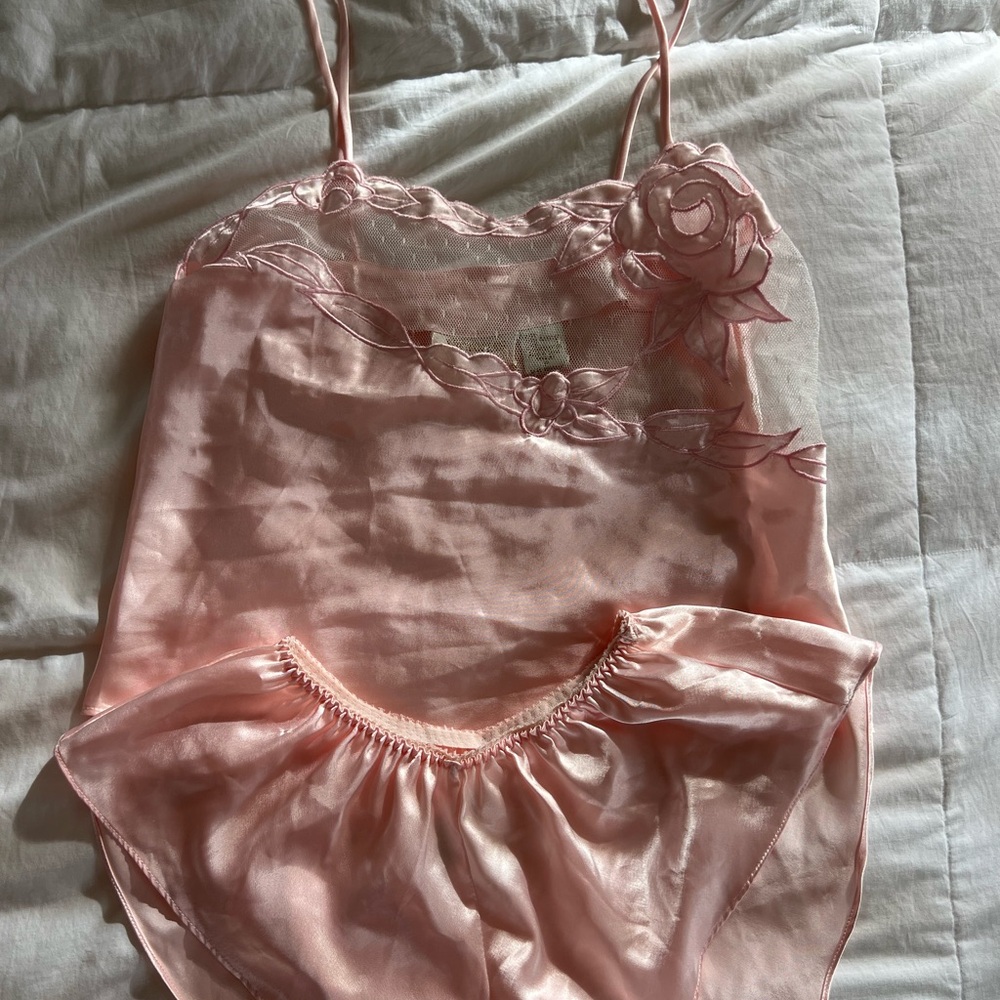 Elegant Pink Satin Camisole with Floral Detail